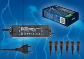 Блок питания для светодиодов с вилкой, влагозащищенным кабелем и 6 коннекторами UET-VPL-009А33 12V IP33 6 выходов с гарантией 