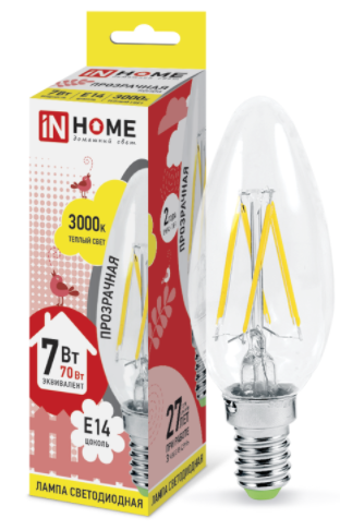 Лампа светодиодная LED-СВЕЧА-deco 7Вт 230В Е14 3000К 810Лм прозрачная